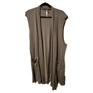 NY Collection Soft Vest Cardigan Open Front Sweater Brown Tan Plus Size 3x